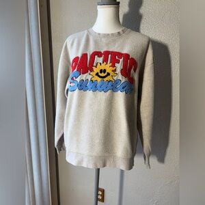 PacSun Beige Crewneck Sweatshirt Medium with Colorful Logo